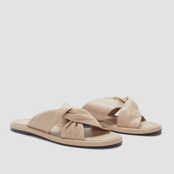 EVERLANE The Day Twist Sandal Warm Khaki Leather Slip On Flat Heel 11 NEW